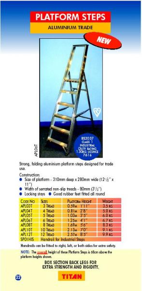 Platform step Ladders 4 to 12 Tred