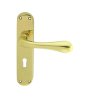 Photo of Manital Astro lever handle on lock backplate - standard keyhole - Polished Brass